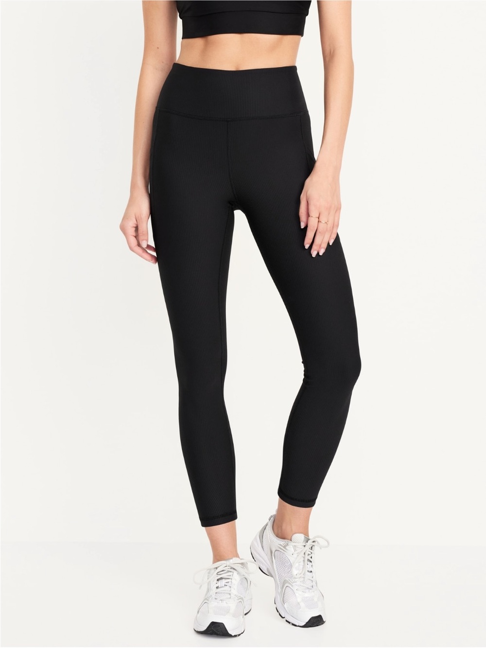 NWT Old Navy Powersoft Black Ribbed High-Waist 7/8 Pocket Leggings